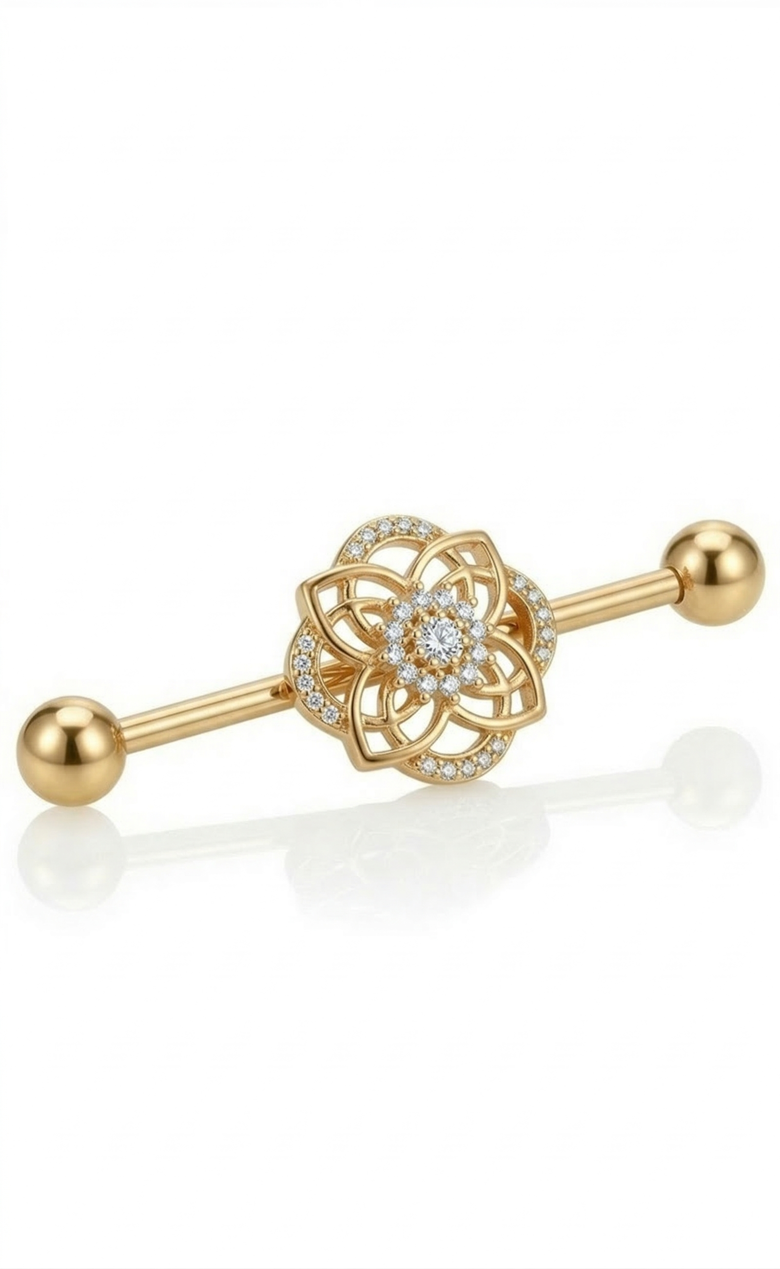 Piercing Industrial Oro con Flor de Loto y Cristales – Joyería de Lujo para Oreja