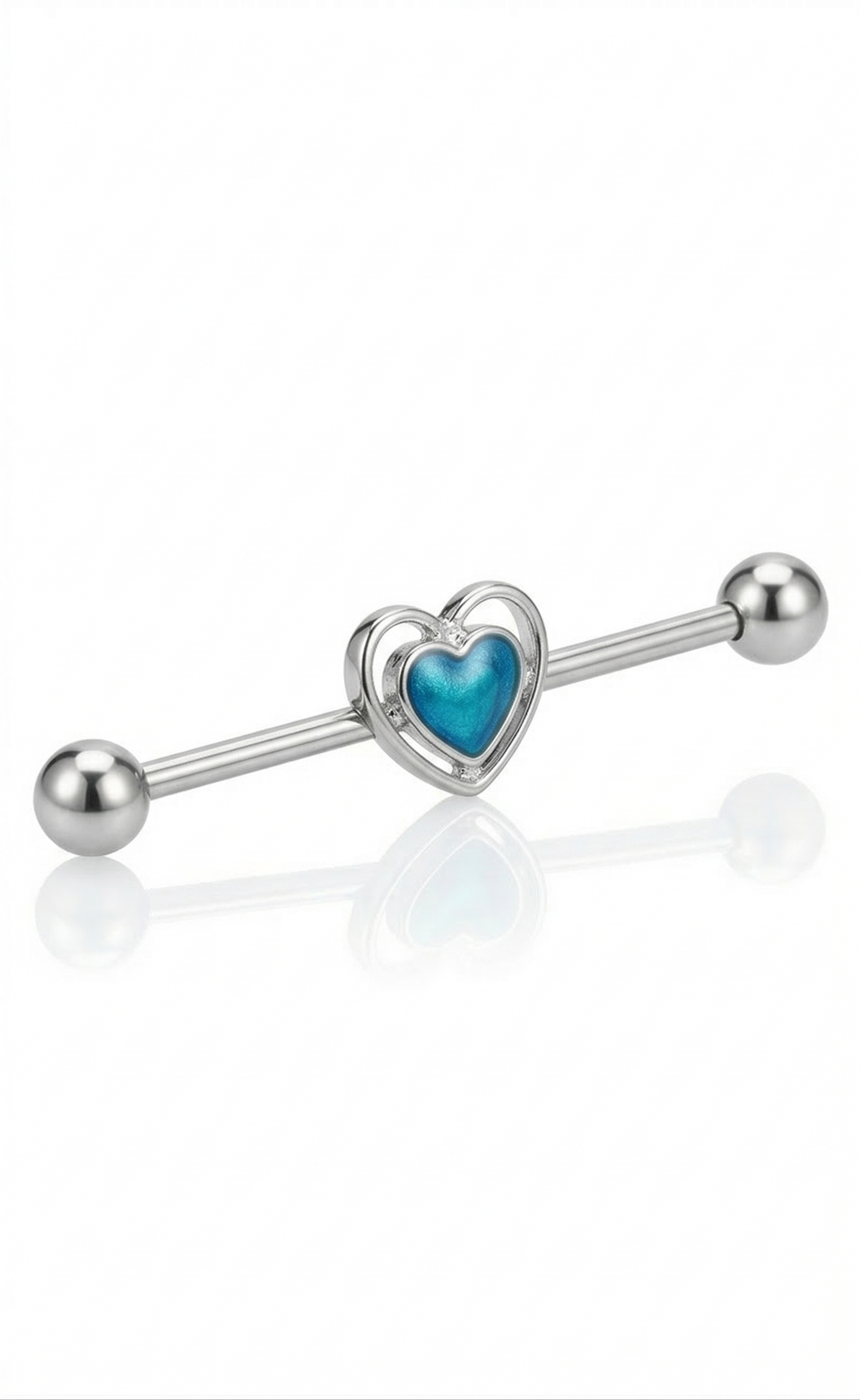 Example productPiercing Industrial con Corazón Turquesa – Barra de Acero Quirúrgico para Oreja